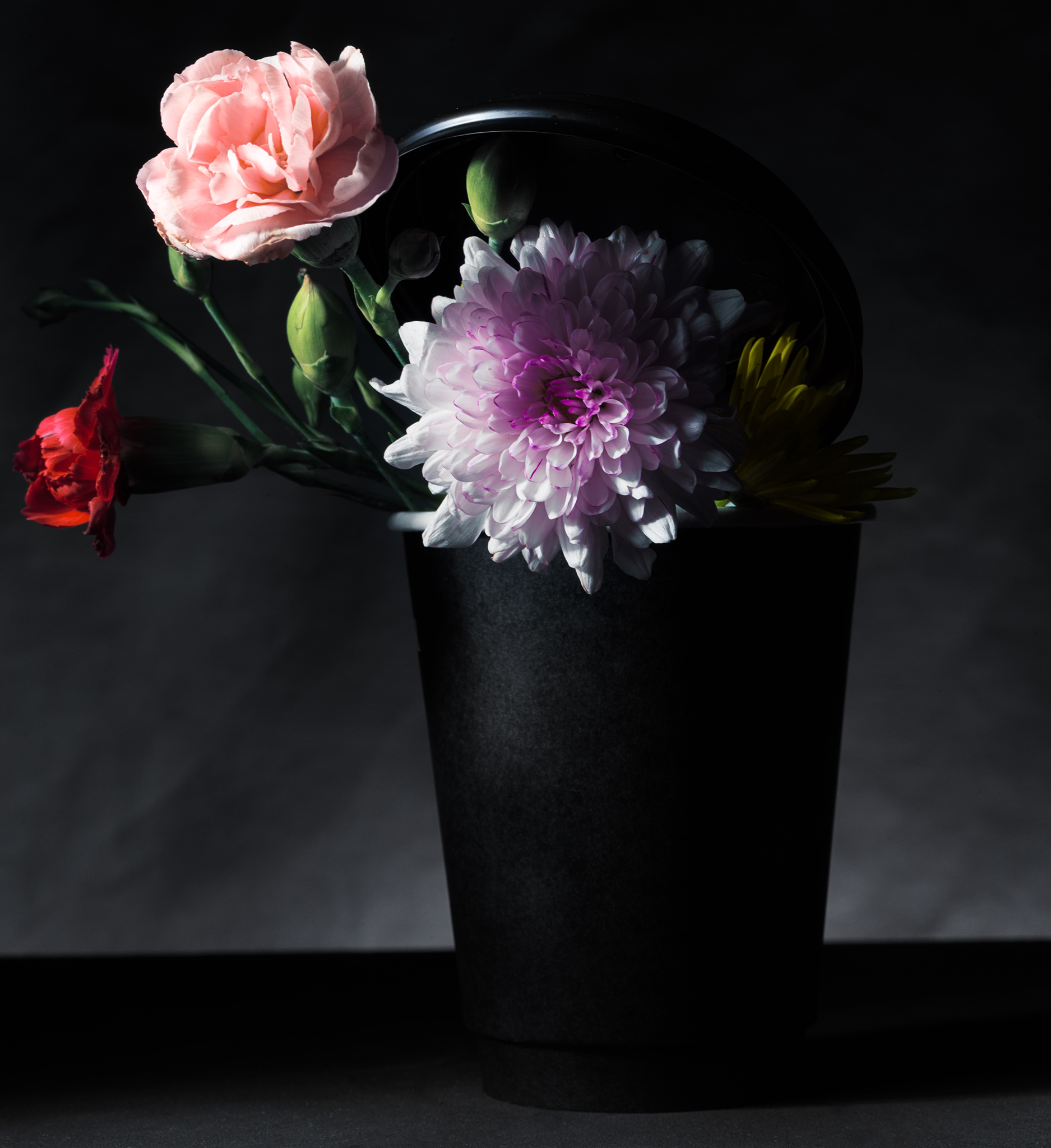 Coffee cup with flowers pink yellow red fine art still life by Thabit